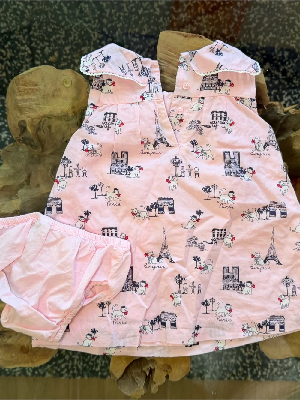 Janie and Jack Pink Paris Cat Print Dress with Bloomers